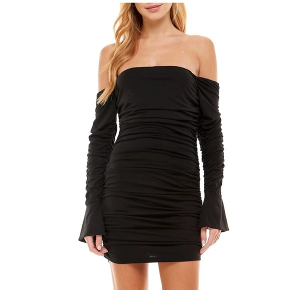 WAYF Kerry Ruched Off-the-Shoulder Mini Dress - Picture 1 of 2